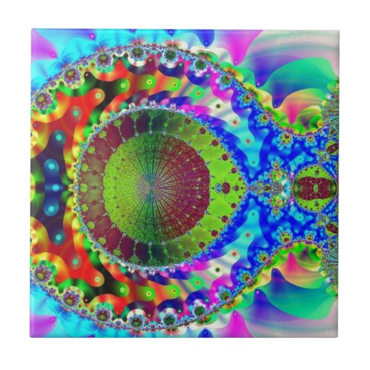 Psychedelic Neon Fractal Tegeltje (Voorkant)