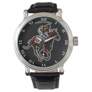 Psychedelic Neon Ggloing Fractal Racing Horse Horloge