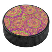 Psychedelic Neon Mandala Swirl Pattern Hockey Puck (3/4)