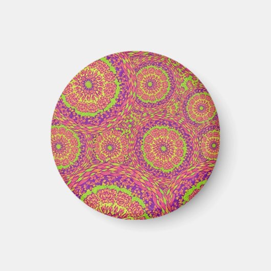Psychedelic Neon Mandala Swirl Pattern Magneet (Voorkant)