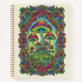 Psychedelic Neon Mushroom Forest Zen tangle Notitieboek