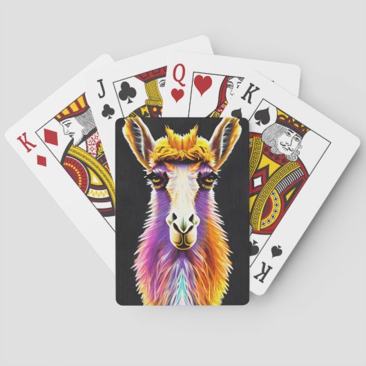 Psychedelic Neon Paars Oranje Funky Llama Pokerkaarten (Achterkant)