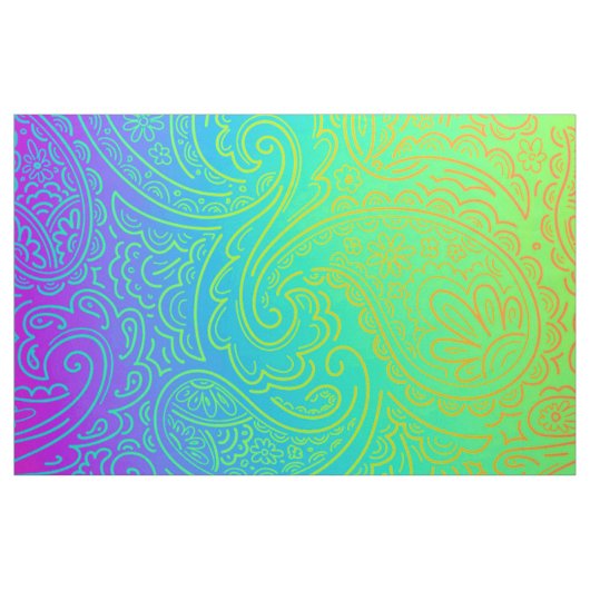 Psychedelic Neon Rainbow Paisley Stof (Fat Quarter)