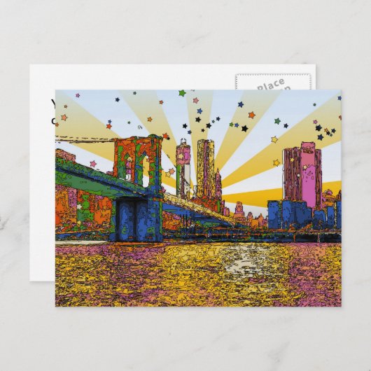 Psychedelic New York City: Brooklyn Bridge, WTC #1 Briefkaart (Voorkant / Achterkant)