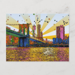 Psychedelic New York City: Brooklyn Bridge, WTC #1 Briefkaart