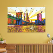 Psychedelic New York City: Brooklyn Bridge, WTC #1 Canvas Afdruk (Insitu (Woonkamer))