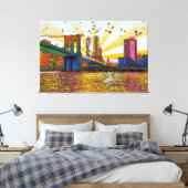 Psychedelic New York City: Brooklyn Bridge, WTC #1 Canvas Afdruk (Insitu (Slaapkamer))