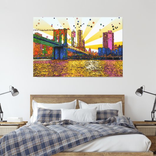 Psychedelic New York City: Brooklyn Bridge, WTC #1 Canvas Afdruk (Insitu (Slaapkamer))