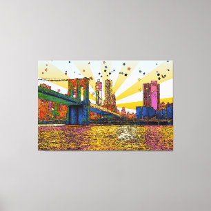 Psychedelic New York City: Brooklyn Bridge, WTC #1 Canvas Afdruk
