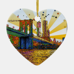 Psychedelic New York City: Brooklyn Bridge, WTC #1 Keramisch Ornament