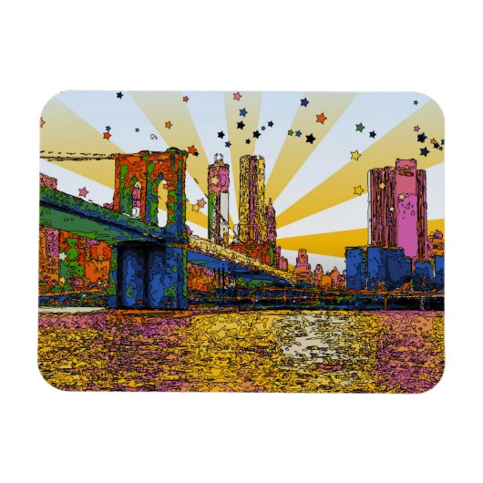 Psychedelic New York City: Brooklyn Bridge, WTC #1 Magneet (Horizontaal)