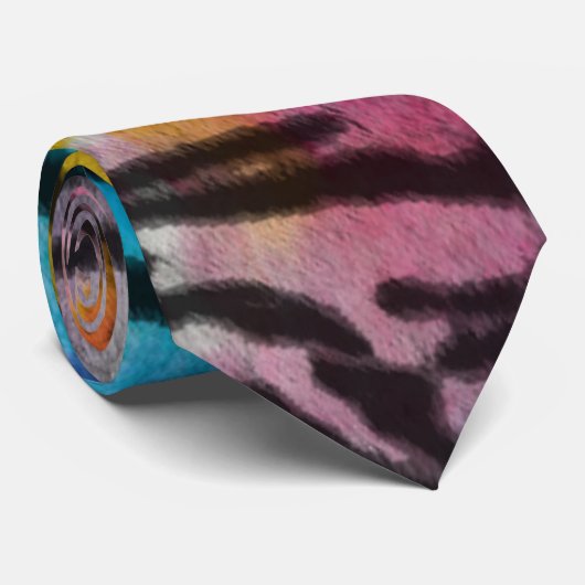 Psychedelic Night Tiger Skin Print Stropdas (Opgerold)