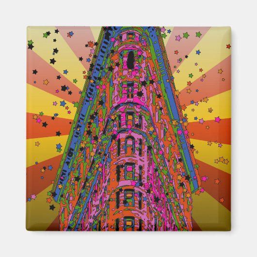 Psychedelic NYC - Bovenkant van het Flatiron-gebou Magneet (Voorkant)