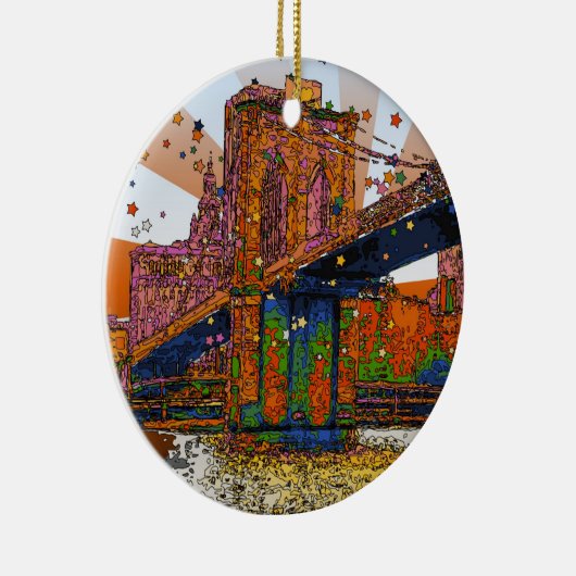 Psychedelic NYC: Brooklyn Bridge #1 Keramisch Ornament (Rechts)