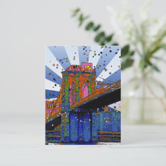 Psychedelic NYC: Brooklyn Bridge #2 Briefkaart (Staand voorkant)