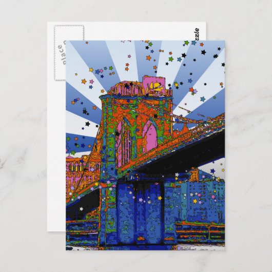 Psychedelic NYC: Brooklyn Bridge #2 Briefkaart (Voorkant / Achterkant)