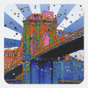 Psychedelic NYC: Brooklyn Bridge #2 Vierkante Sticker