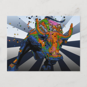 Psychedelic NYC: Charging Bull of Wall Street Briefkaart