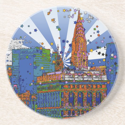 Psychedelic NYC: Chrysler, Flatiron #1 Zandsteen Onderzetter (Voorkant)