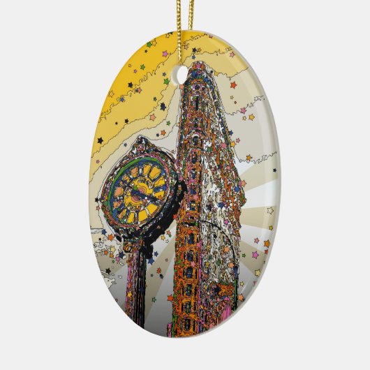 Psychedelic NYC: Flatiron Building & Clock #2A Keramisch Ornament (Links)