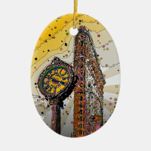 Psychedelic NYC: Flatiron Building & Clock #2A Keramisch Ornament (Voorkant)