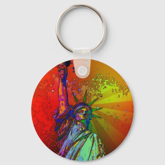 Psychedelic NYC Rainbow Color Statue of Liberty 1R Sleutelhanger (Voorkant)