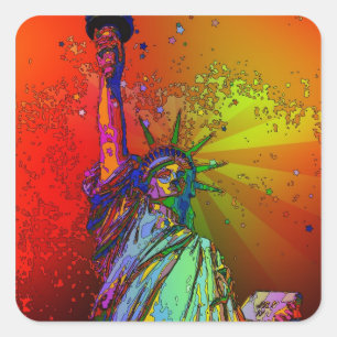 Psychedelic NYC Rainbow Color Statue of Liberty 1R Vierkante Sticker