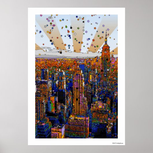 Psychedelic NYC Skyline: ESB, WTC #1 Poster (Voorkant)