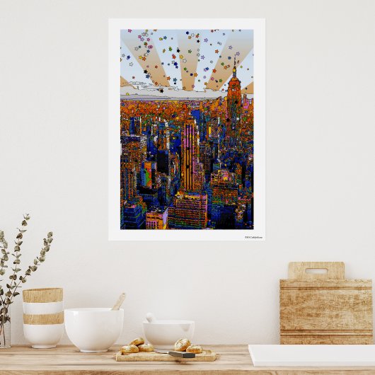 Psychedelic NYC Skyline: ESB, WTC #1 Poster (Keuken)