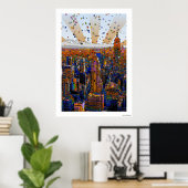 Psychedelic NYC Skyline: ESB, WTC #1 Poster (Thuiskantoor)