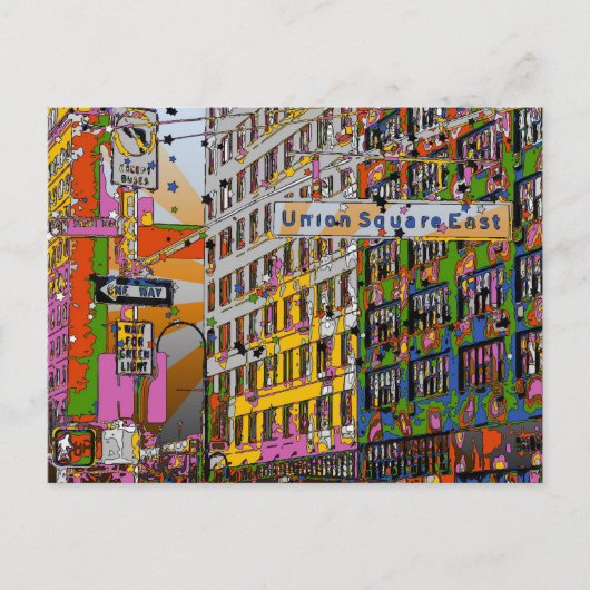 Psychedelic NYC: Union Square Building, St Sign A4 Briefkaart (Voorkant)