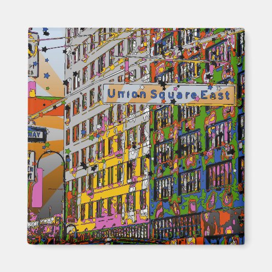 Psychedelic NYC: Union Square Building, St Sign A4 Magneet (Voorkant)