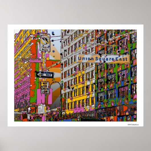 Psychedelic NYC: Union Square Building, St Sign A4 Poster (Voorkant)