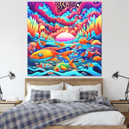 Psychedelic Ocean Canvas Afdruk (Insitu (Slaapkamer))