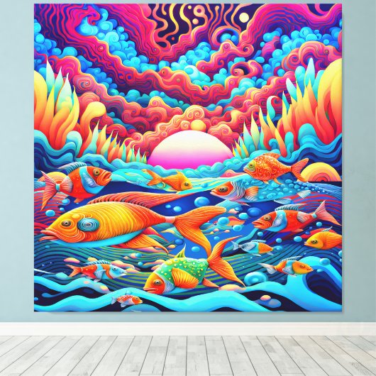 Psychedelic Ocean Canvas Afdruk (Insitu (Houten vloer))
