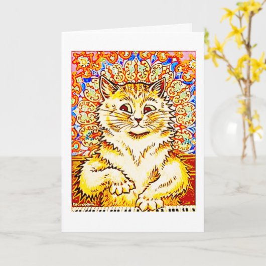 Psychedelic Oranje Piano Cat, Louis Wain Kaart (Gele Bloem)