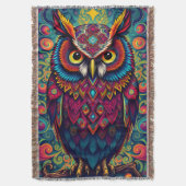 🌈 Psychedelic Owl Comfort – Boho Animal Throw Art Deken (Voorkant Verticaal)