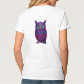 Psychedelic Owl: Magenta Blue Trippy T-shirt (Achterkant)