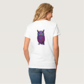 Psychedelic Owl: Magenta Blue Trippy T-shirt (Achterkant volledig)