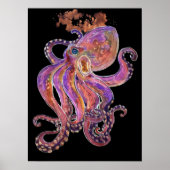 Psychedelic Paars Deep Zee Kraken Poster (Voorkant)