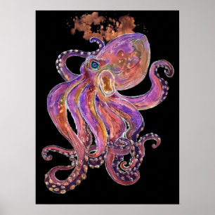 Psychedelic Paars Deep Zee Kraken Poster