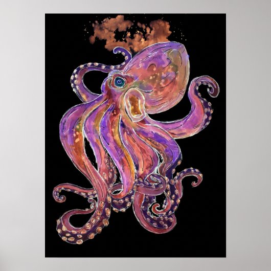 Psychedelic Paars Deep Zee Kraken Poster (Voorkant)