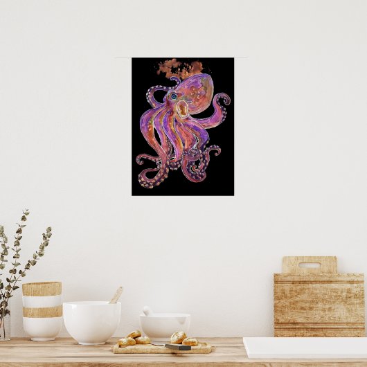 Psychedelic Paars Deep Zee Kraken Poster (Keuken)