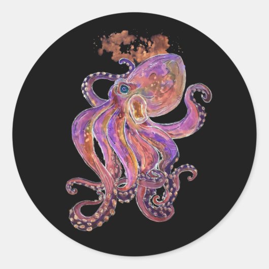 Psychedelic Paars Deep Zee Kraken Ronde Sticker (Voorkant)