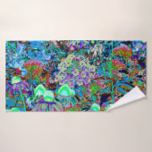 Psychedelic Paars en Lime Green Garden Flowers Badhanddoek (Badhanddoek)