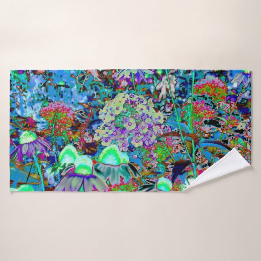 Psychedelic Paars en Lime Green Garden Flowers Badhanddoek (Badhanddoek)