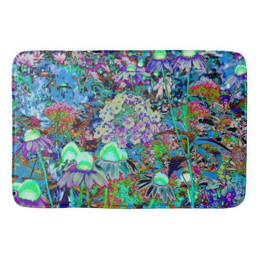 Psychedelic Paars en Lime Green Garden Flowers Badmat (Voorkant)