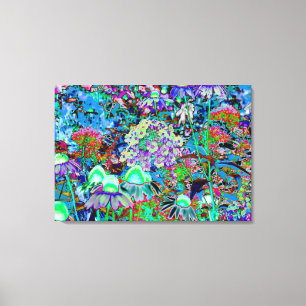 Psychedelic Paars en Lime Green Garden Flowers Canvas Afdruk