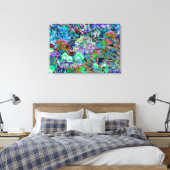 Psychedelic Paars en Lime Green Garden Flowers Canvas Afdruk (Insitu (Slaapkamer))
