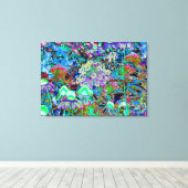 Psychedelic Paars en Lime Green Garden Flowers Canvas Afdruk (Insitu (Houten vloer))